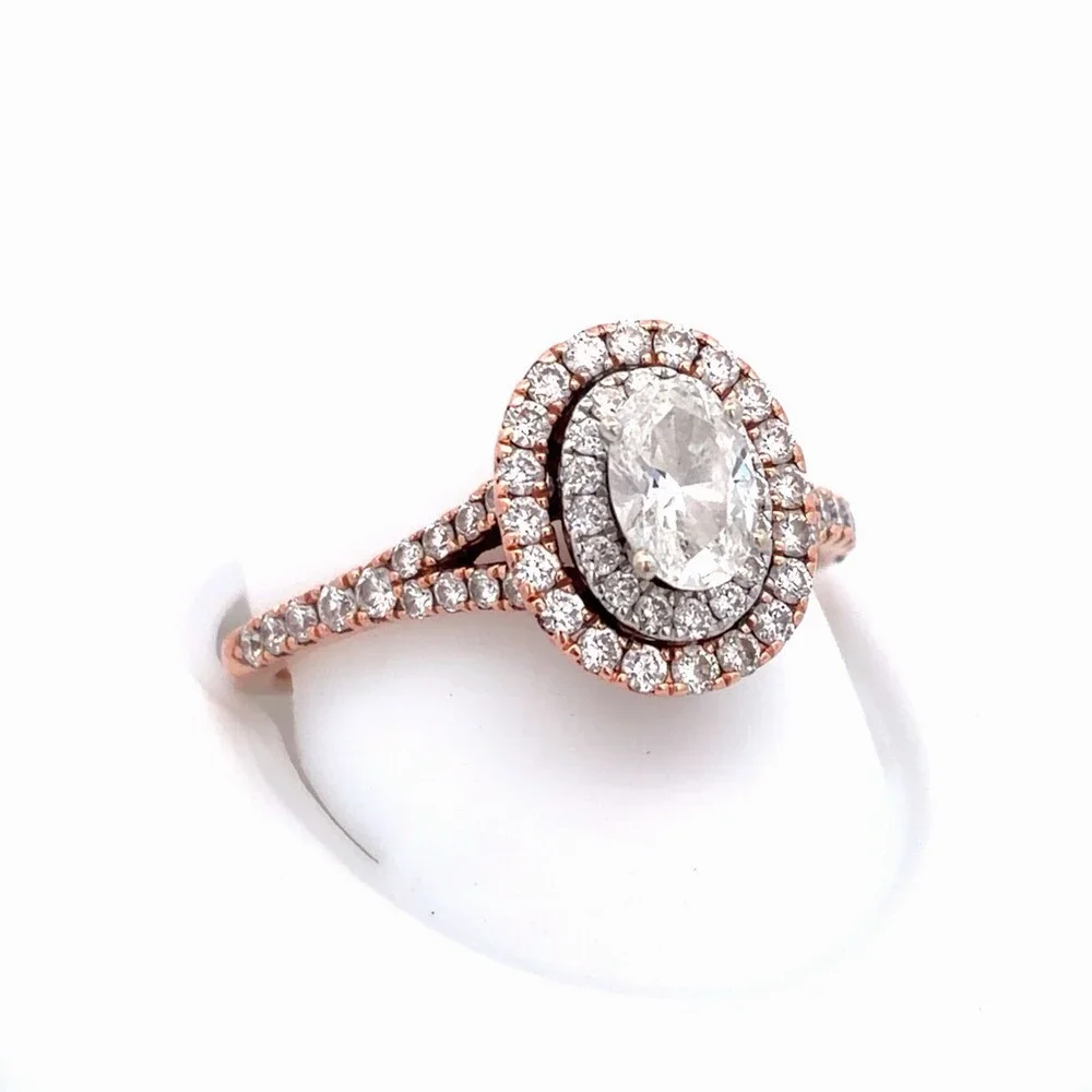Neil Lane 14K Rose Gold Oval Diamond Double Halo Accented Engagement Ring